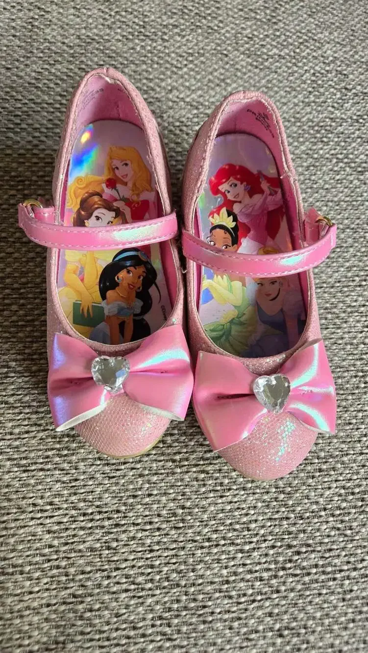 Disney Princess Pink Glitter Low Heel Dress Up Shoes with Bow Size 9